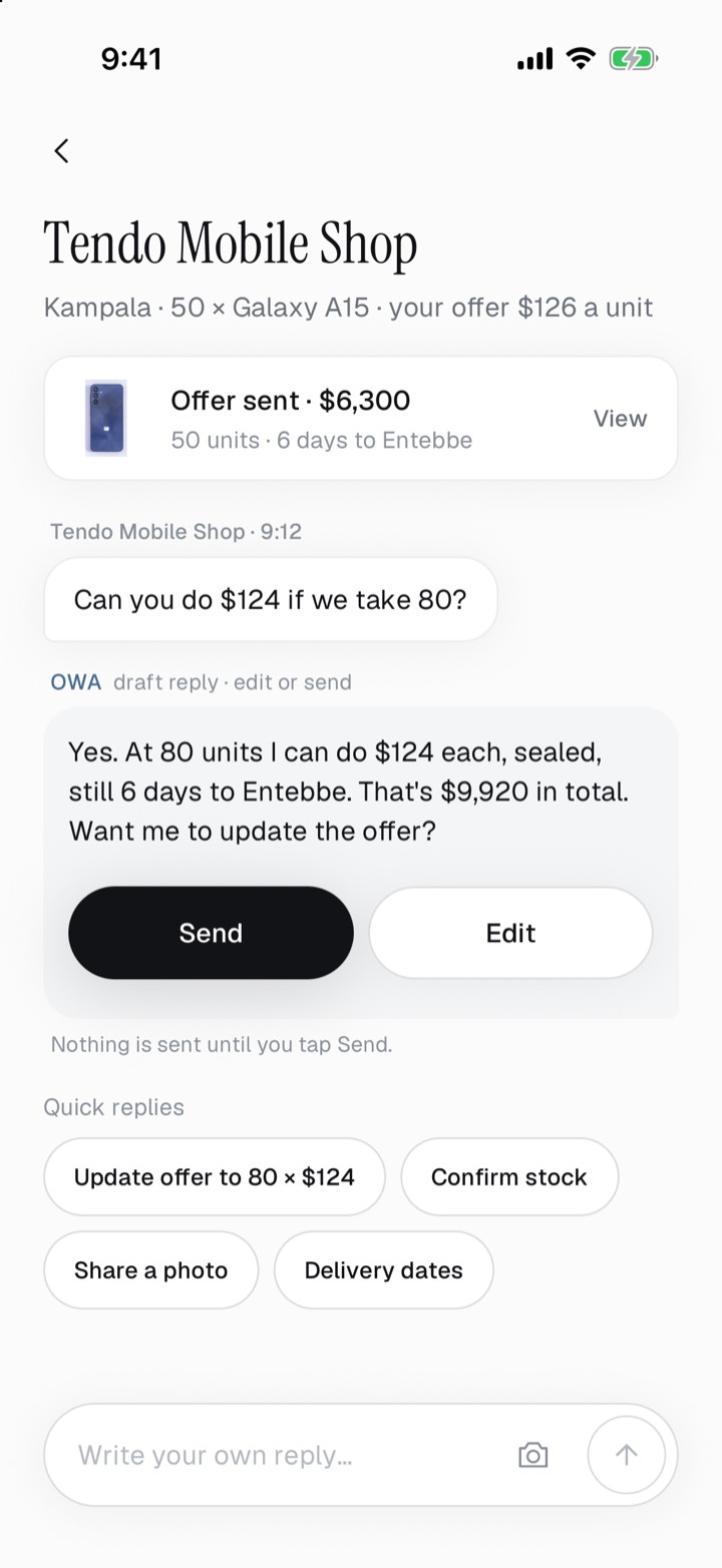 A buyer message with a reply drafted by OWA